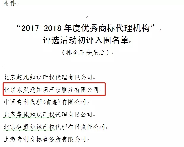 2017-2018年度優(yōu)秀商標代理機構